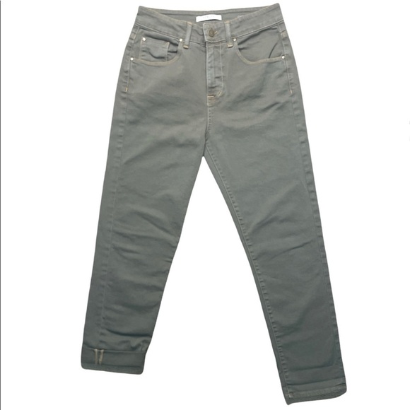 Fidelity Denim Cher Crop High Rise Slim Straight Sage Green Jeans | Size 26 - Picture 10 of 12